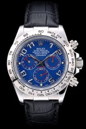Rolex Daytona Stainless Steel Case Blue Dial Black Leather Strap