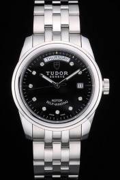 Swiss Tudor Classic Stainless Steel Bracelet Silver Black Dial 80300