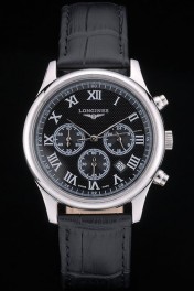 Longines Master Collection Black Leather Strap Black Dial 80224