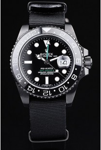 Rolex Swiss GMT Master II Pro-Hunter Black Fabric Strap Black Dial