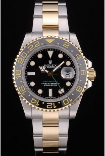 Swiss Rolex GMT Master Rose Gold Bezel Black Dial 80295