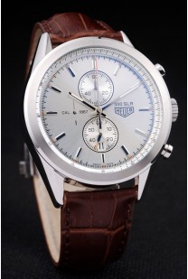 Tag Heuer SLR Brushed Stainless Steel Case Silver Dial Brown Leather Strap