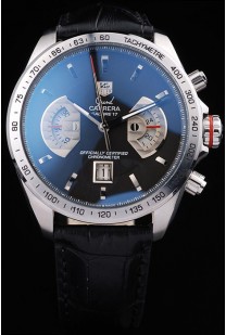 Tag Heuer Carrera Tachymeter Bezel Black Dial Black Leather Strap