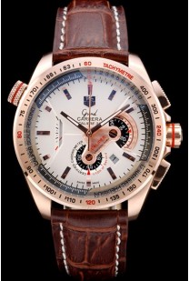 Tag Heuer Carrera Rose Gold Case White Dial Brown Leather Strap