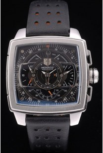 Tag Heuer Monaco Mikrograph Black Leather Strap Black Dial 7923