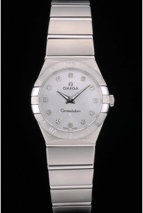 Swiss Lady Omega Constellation Stainless Steel Bracelet Silver Dial 80290