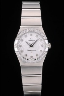 Swiss Lady Omega Constellation Crystal Encrusted Bezel Silver Radial Dial 80291