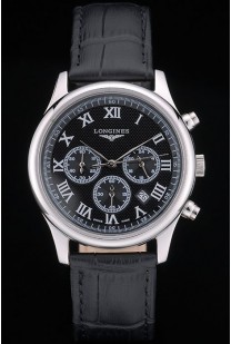 Longines Master Collection Black Leather Strap Black Dial 80224