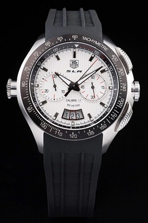 Tag Heuer Swiss SLR Tachymeter Bezel Black Rubber Strap White Dial