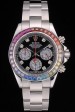 Rolex Daytona Cosmograph Rainbow Crystals Bezel Stainless Steep Strap Black Dial 80250