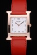 Hermes Heure H Rose Gold Bezel Red Leather Strap White Dial 80233